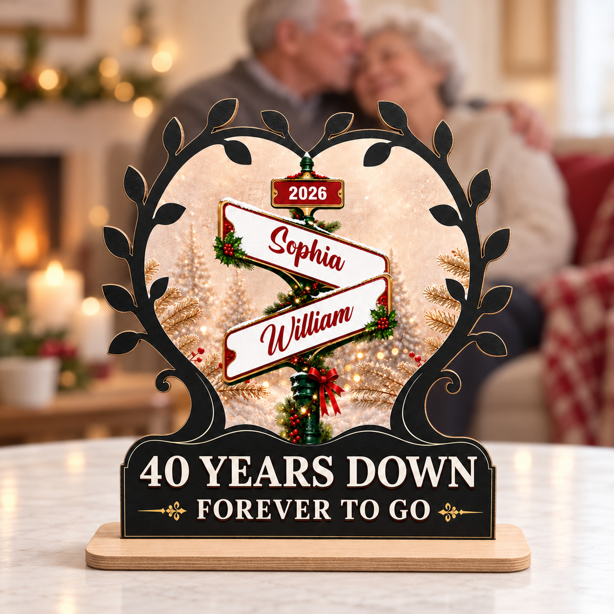 Forever Love - Personalized 2-Layer Wood Plaque With Flat Base