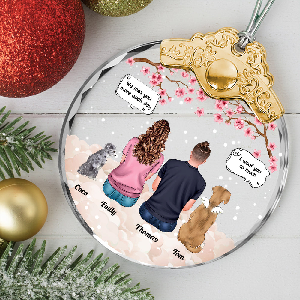 I Miss You Dog Loss - Personalized Glass Ornament With Silver and Gold Cap