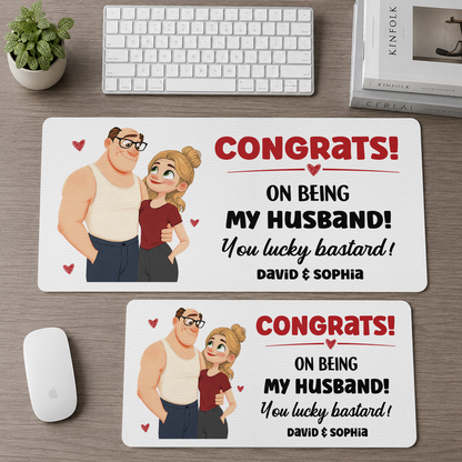 Congrats On Being My Husband - Personalized Leather Desk Mat