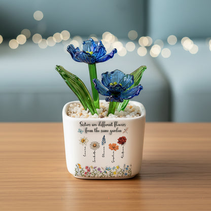 Sisters Are Different Flowers From The Same Garden - Personalized Custom Glass Everlasting Flowers