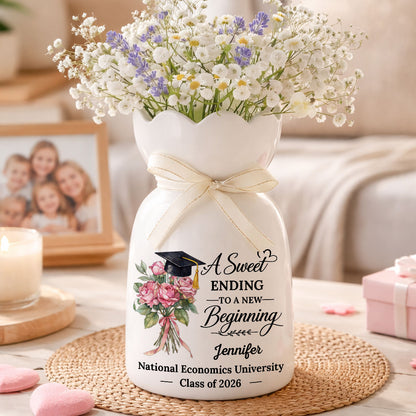 A Sweet Ending To A New Beginning - Personalized Custom Ribbon Tie Flower Vase