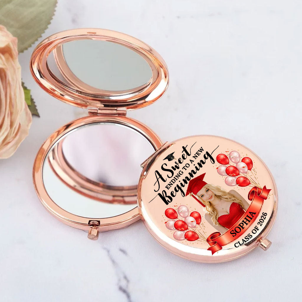 A Sweet Ending To A New Beginning - Personalized Custom Compact Mirror - Graduation Gifts