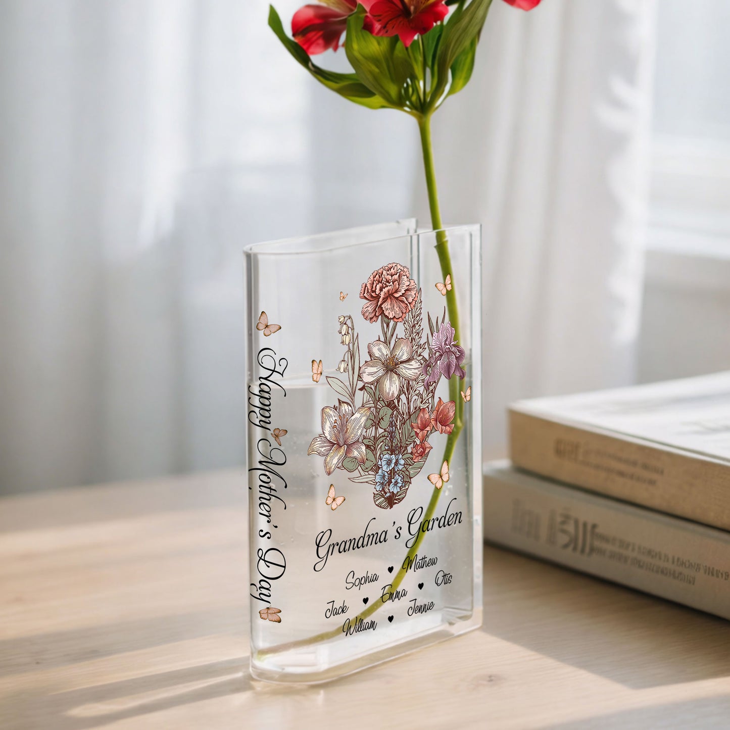 Grandma's Garden Family Birth Flower - Personalized Acrylic Book Vase