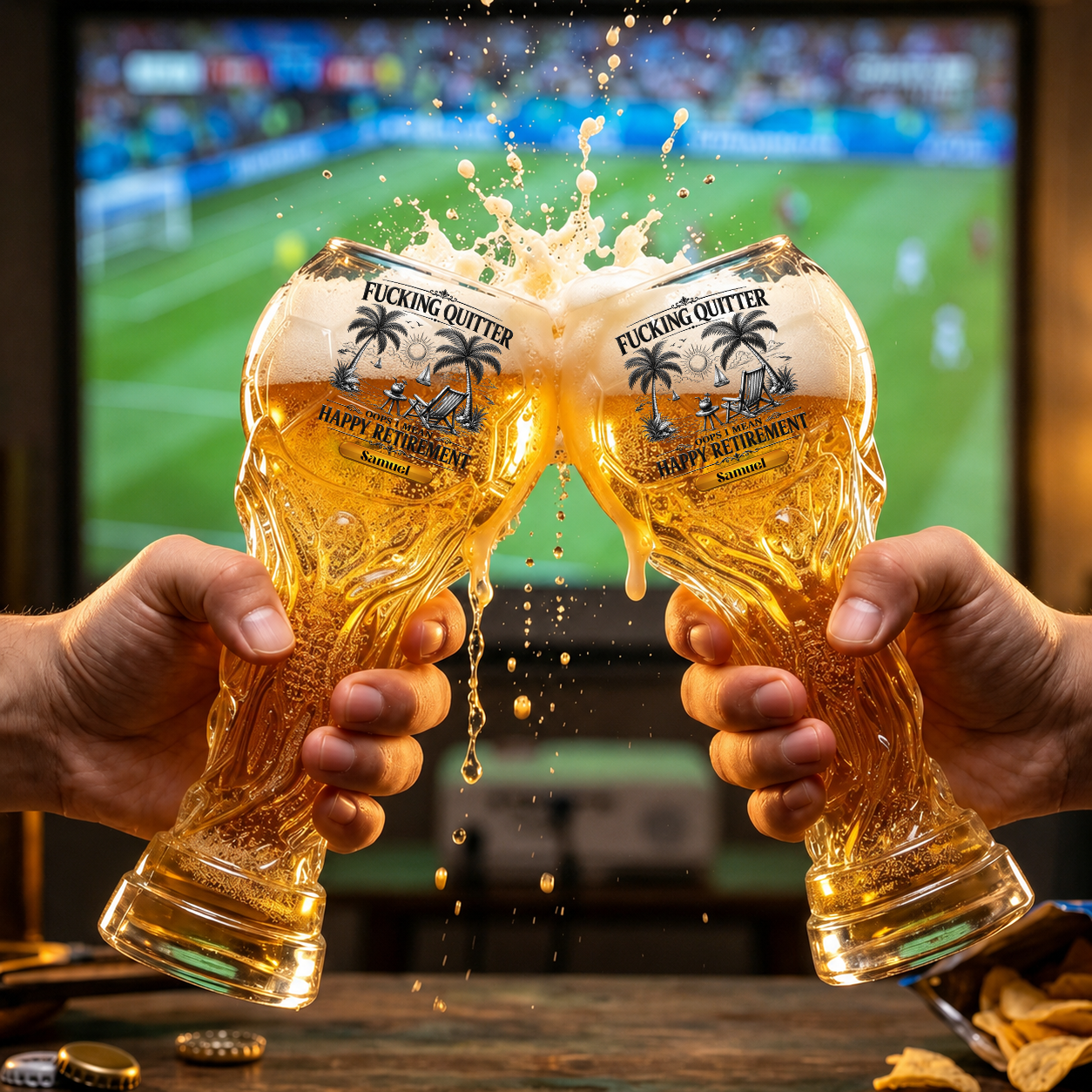 Oops I Mean Happy Retirement  Personalized Trophy Beer Glass - Match Day Beer Glass, Birthday Gift for Him, Gift for Dad