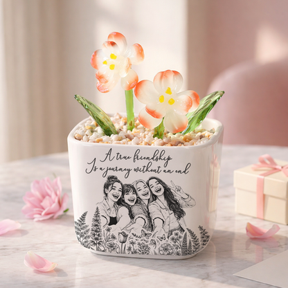 Custom Photo Pencil Sketch A True Friendship - Personalized Custom Glass Everlasting Flowers