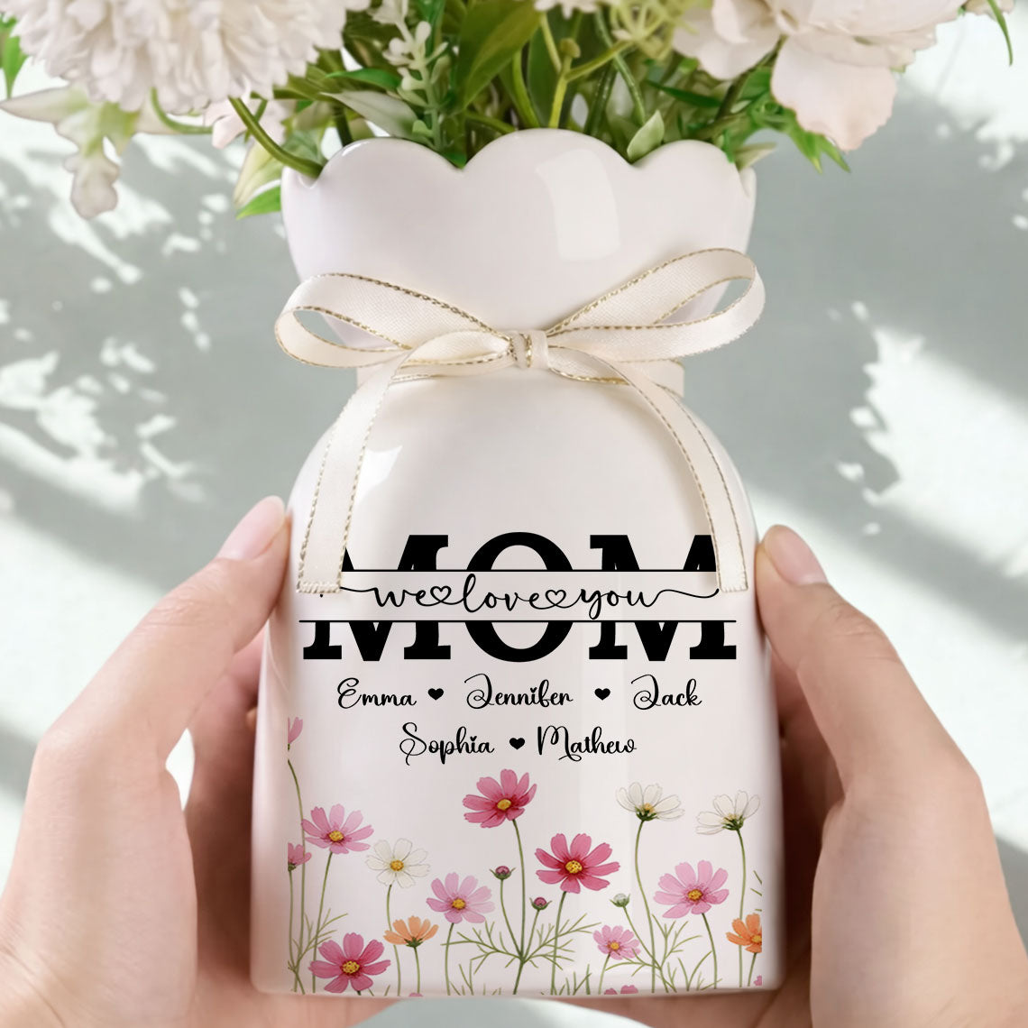 Mom We Love You - Personalized Custom Ribbon Tie Flower Vase