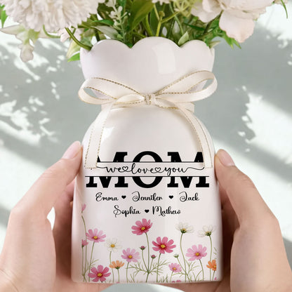 Mom We Love You - Personalized Custom Ribbon Tie Flower Vase
