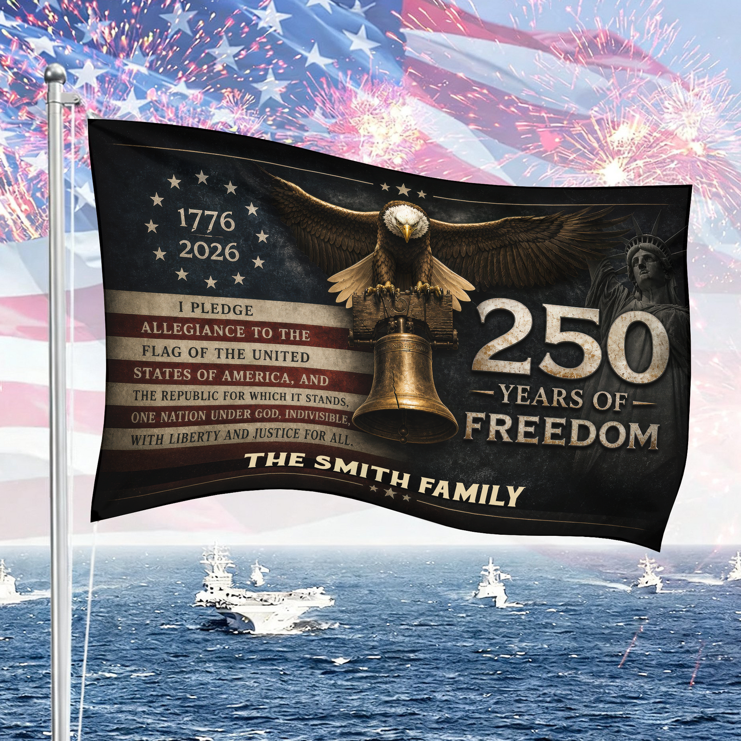 250 Years Of Freedom Birthday American Flag - Semiquincentennial Eagle Flag - Personalized House Flag