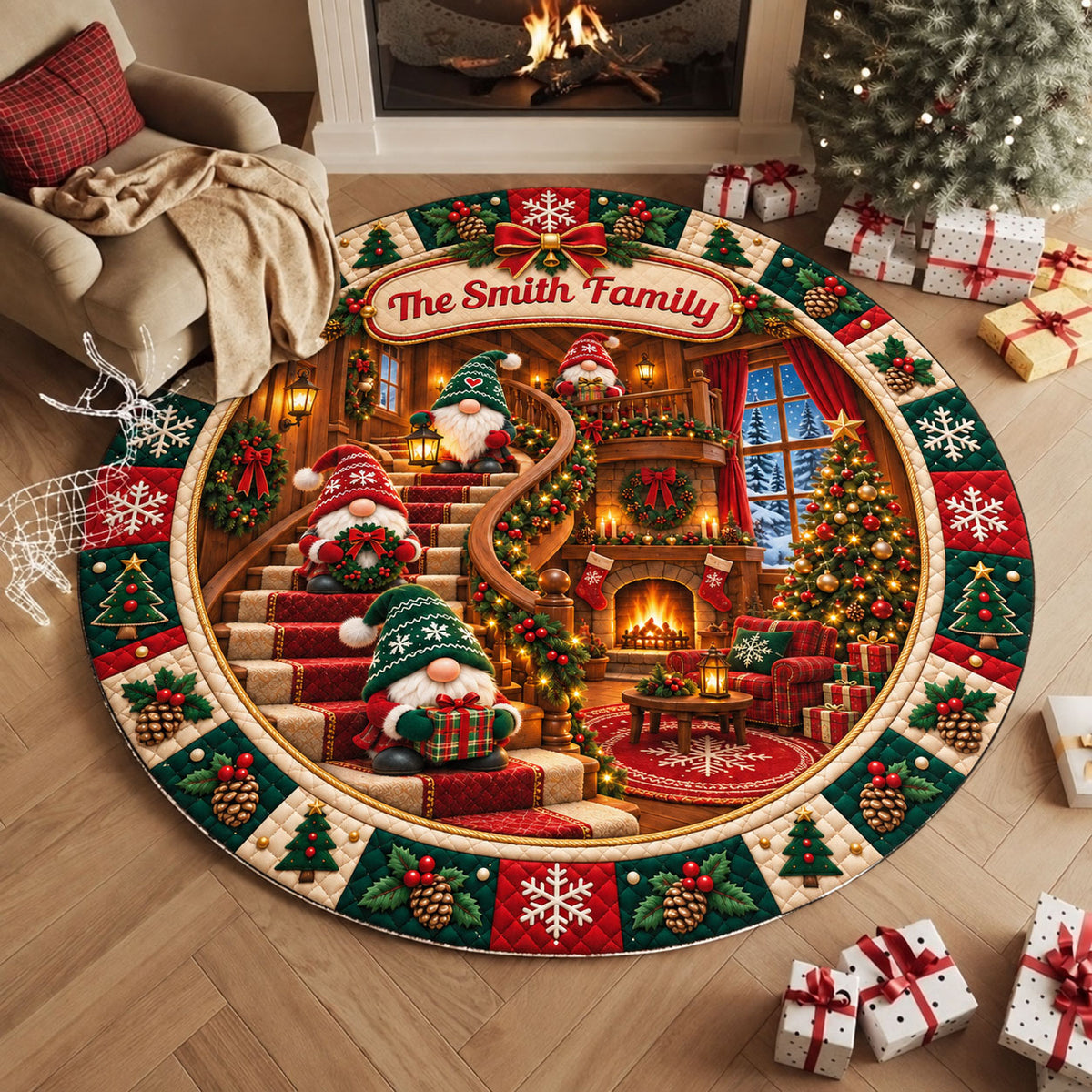 Warm Wishes In Cozy House Shaped Doormat - Personalized Christmas Decor 3D Round Rug