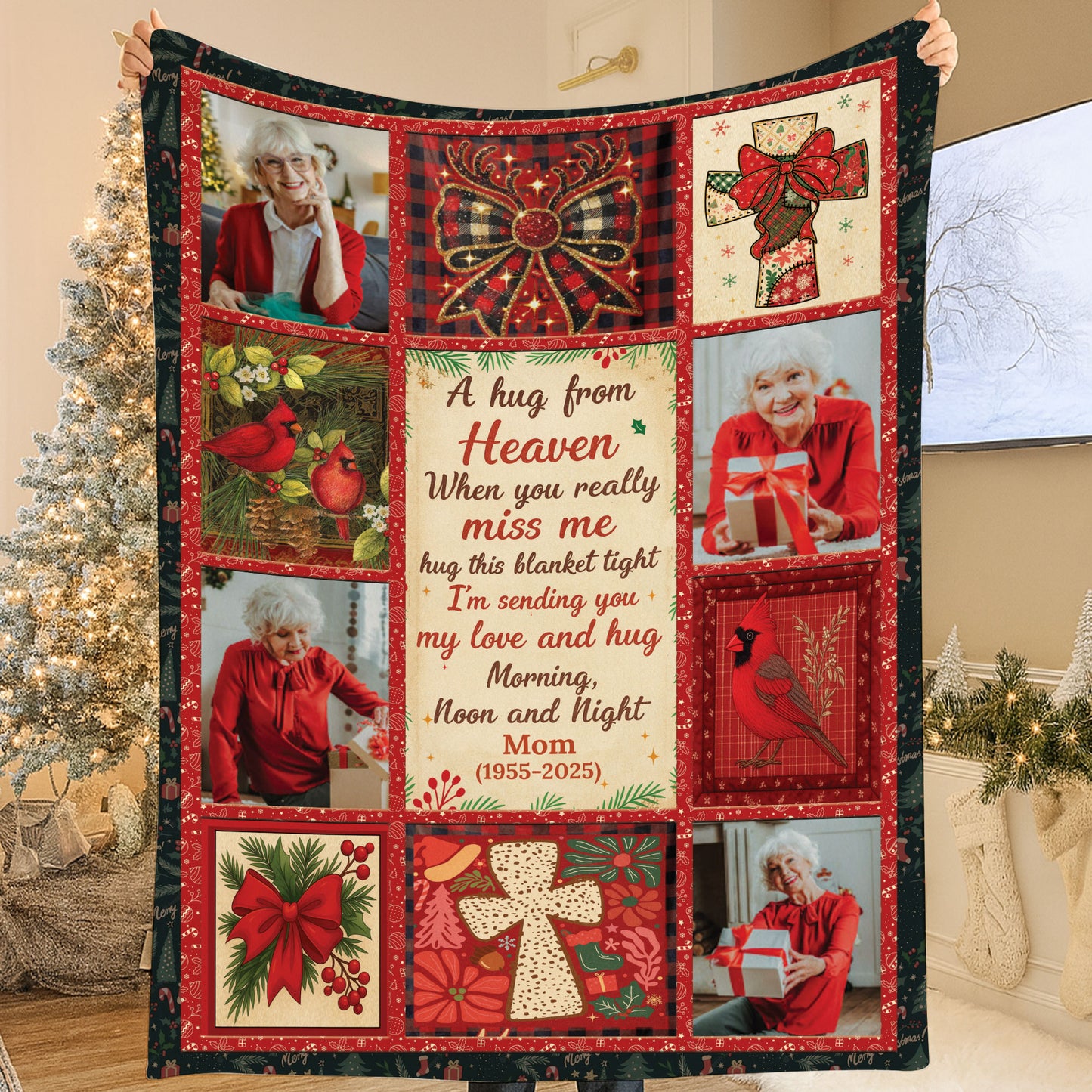 A Hug From Heaven Christmas Cross - Memorial Personalized Custom Blanket