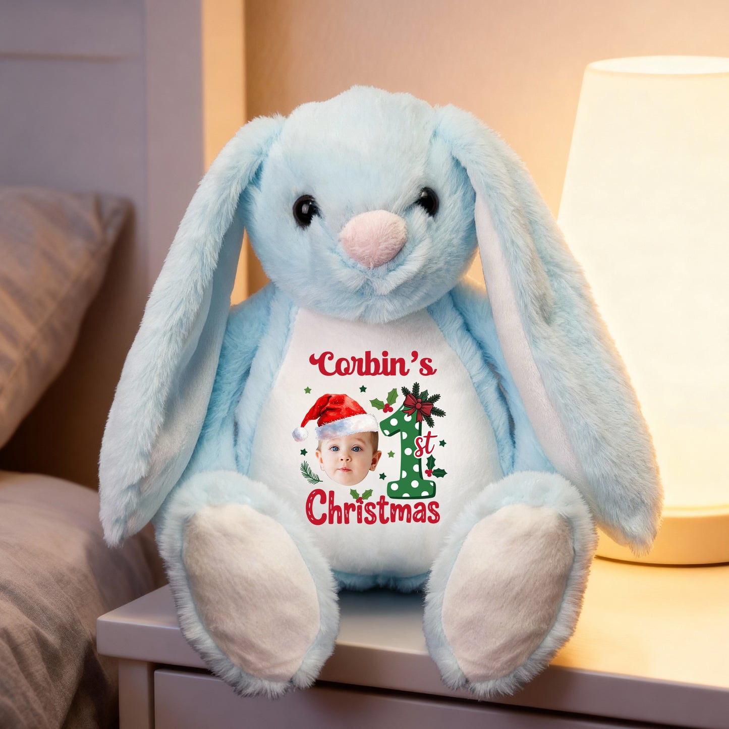 Our First Christmas - Plush Stuffed Bunny Rabbit for Easter Christmas Birthday