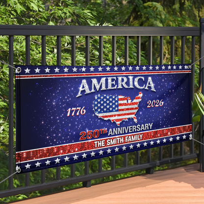 Personalized Family Name America 250th Anniversary Banner - Patriotic 2026 Outdoor Decor - Custom Door Banner
