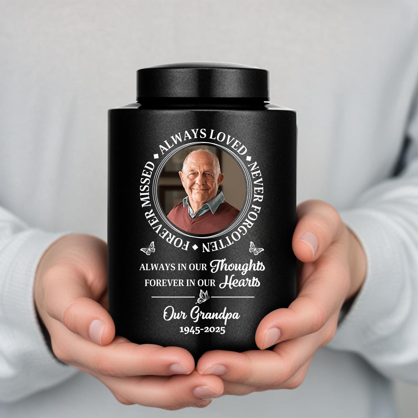 Memorial Always Loved Never Forgotten Keepsake Urn for Ashes - Stainless Steel Urn