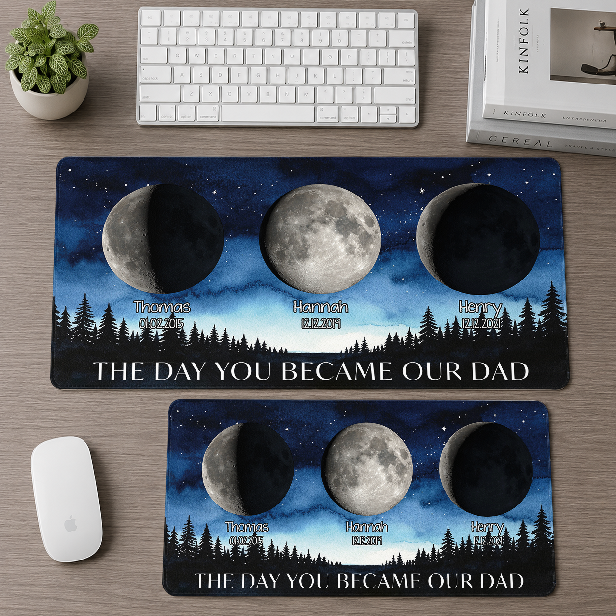 Father's Day Gifts - Custom Moon Best Dad Ever - Personalized Leather Desk Mat