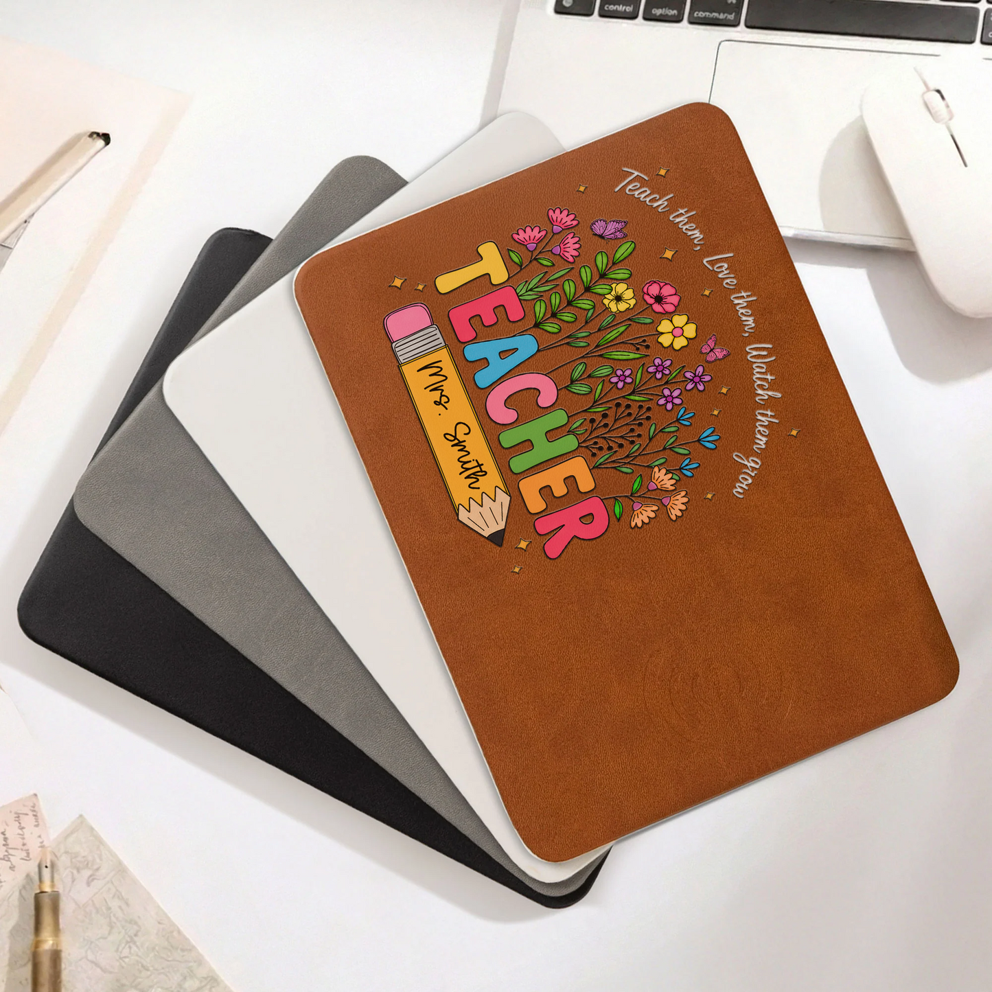 Love Them Watch Them Grow Teacher Gifts - Personalized Leather Charging Mat