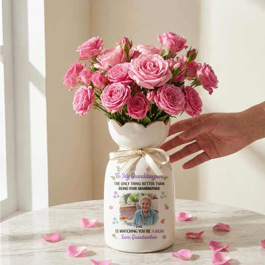 To My Daughter Granddaughter - Personalized Custom Ribbon Tie Flower Vase