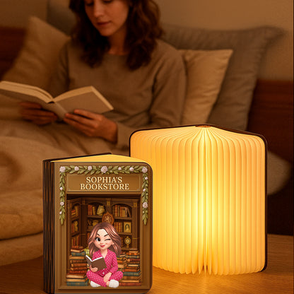 Reading Girl My Bookstore - Personalized Book Lamp - Book Lovers