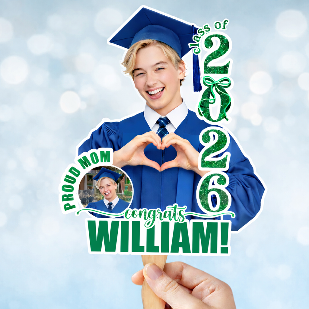 Personalized Graduation Face Fans With Wooden Handle - Fans Faces Class Of 2026