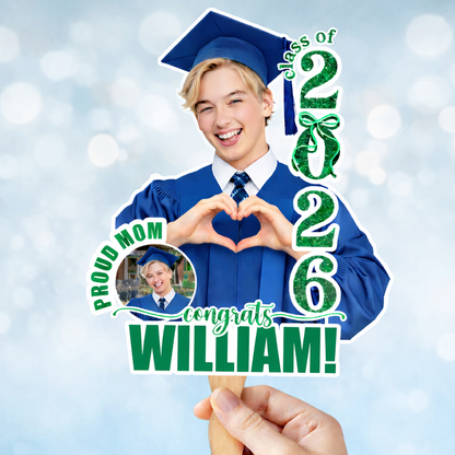 Personalized Graduation Face Fans With Wooden Handle - Fans Faces Class Of 2026