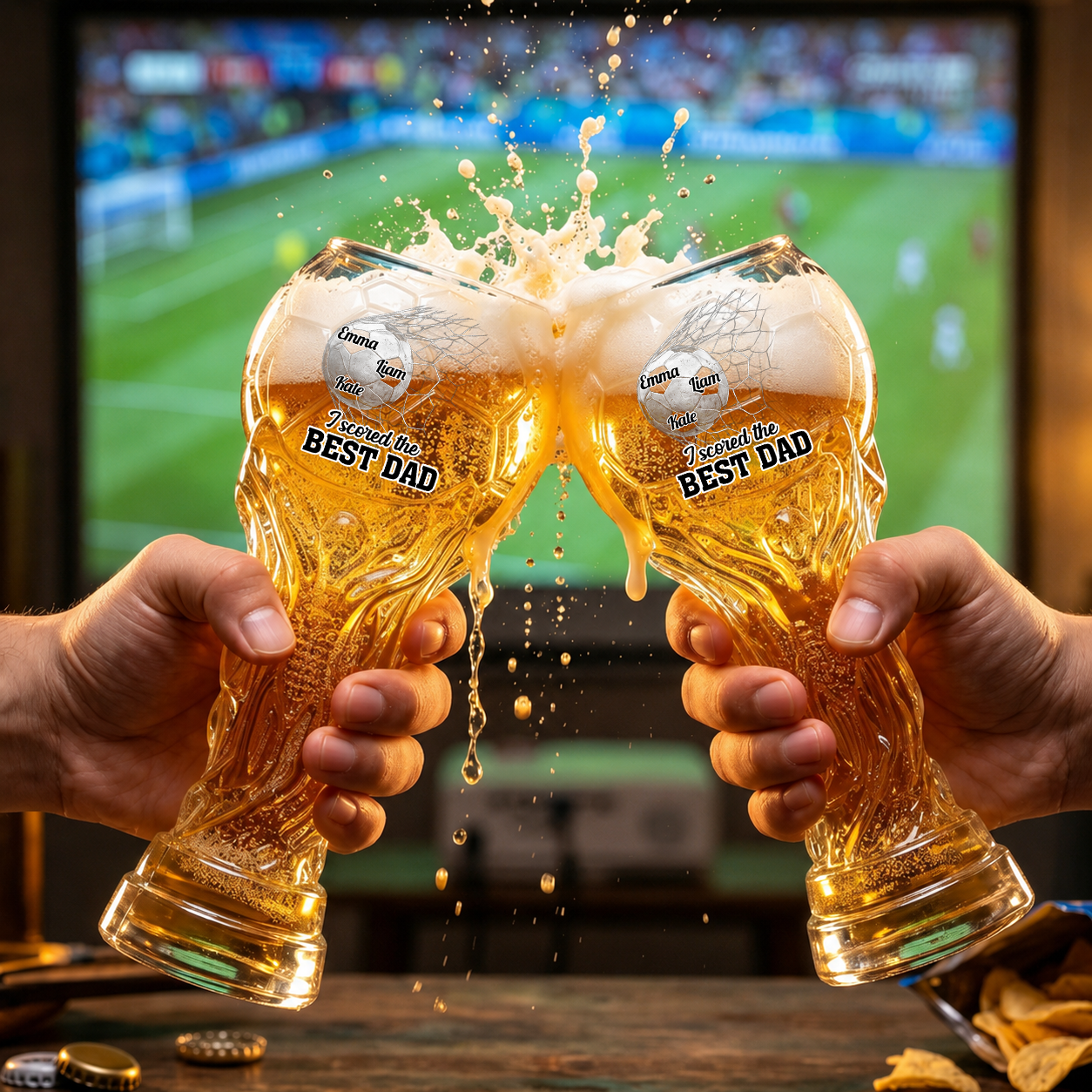 We Scored The Best Dad Personalized Trophy Beer Glass - Match Day Beer Glass, Birthday Gift for Him, Gift for Dad