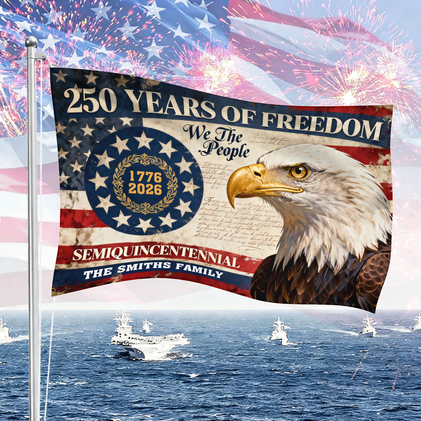 250 Years of Freedom American Flag - Semiquincentennial Eagle Flag - Personalized House Flag