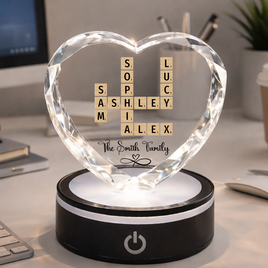 Family Names Crossword Art - Personalized Custom Crystal Led Light