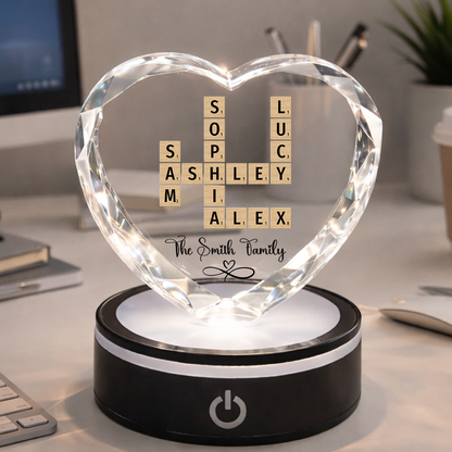 Family Names Crossword Art - Personalized Custom Crystal Led Light