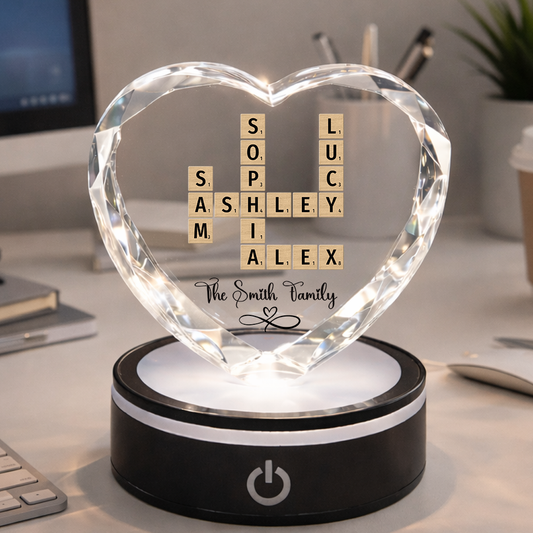 Family Names Crossword Art - Personalized Custom Crystal Led Light