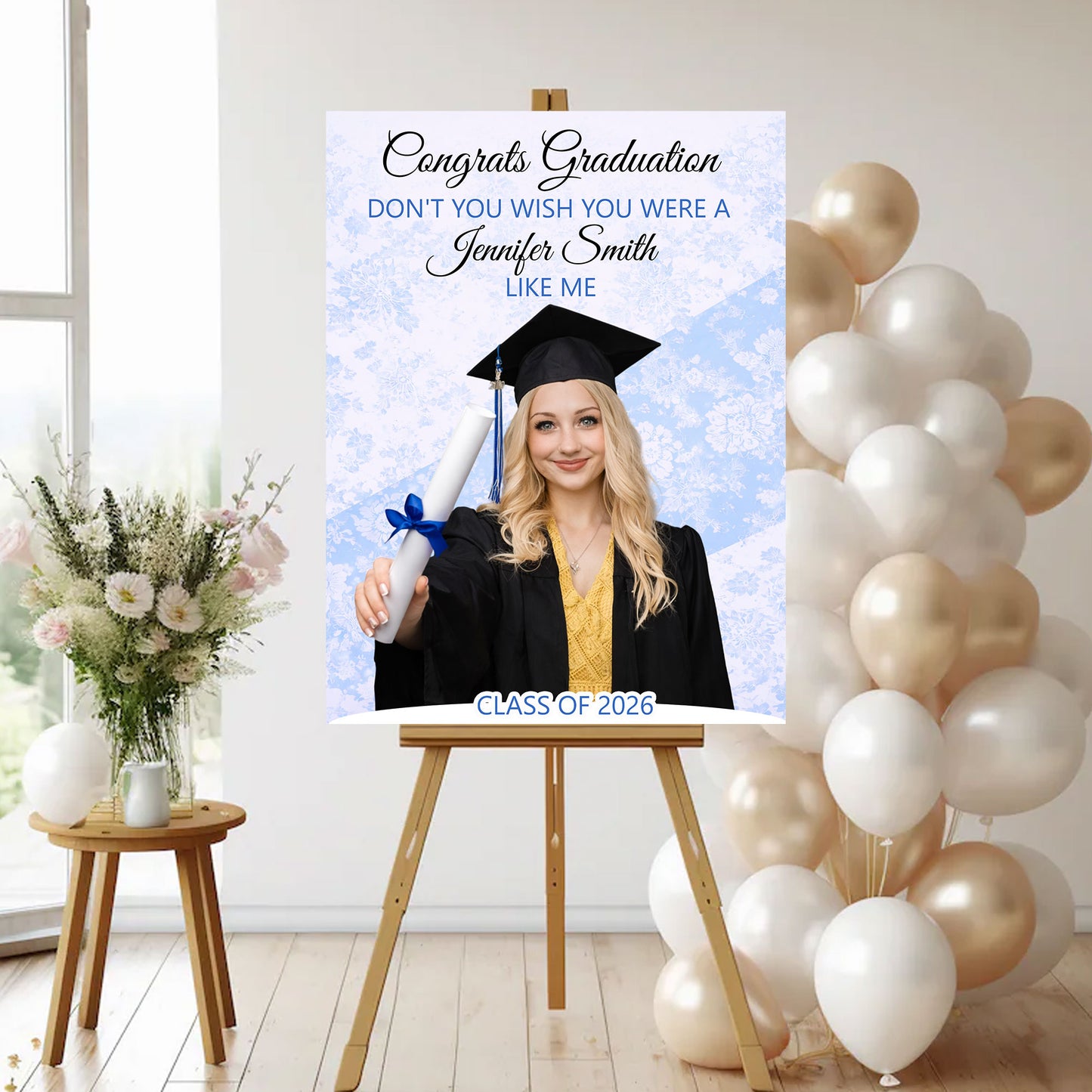 Congrats Graduation Floral - Personalized Graduation Welcome Sign - Custom Photo Welcome Sign