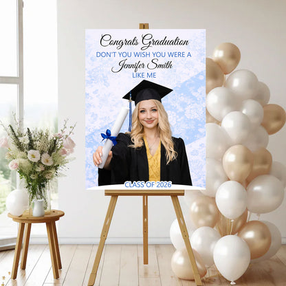 Congrats Graduation Floral - Personalized Graduation Welcome Sign - Custom Photo Welcome Sign