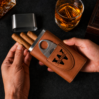 250 Years Of Freedom - Gift For Him, Travel Leather Case With Cutter - Personalized Cigar Case