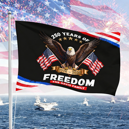 Custom Family Name 250 Years of Freedom American Flag - Semiquincentennial Eagle Flag - Personalized House Flag