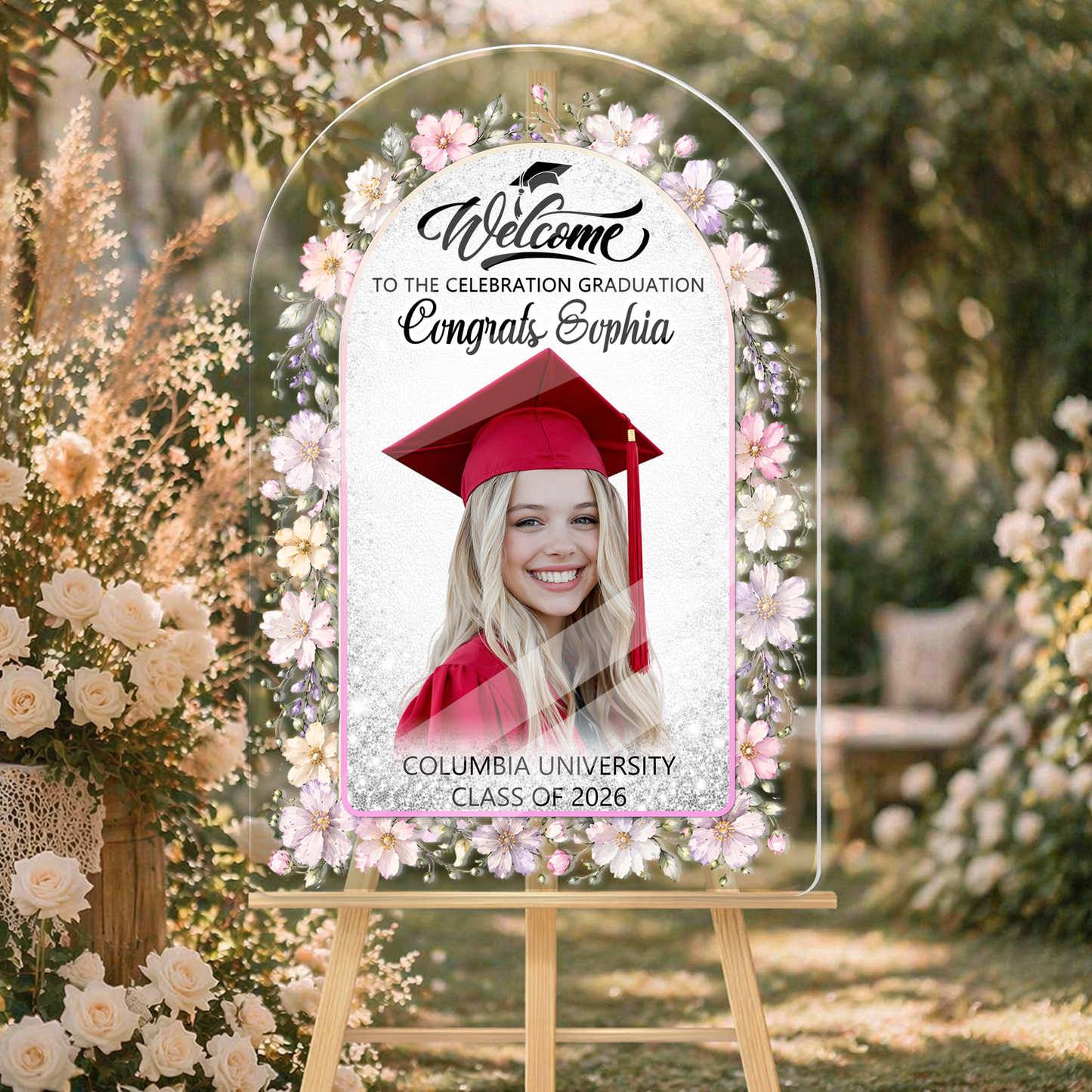 Floral Class Of 2026 Graduation - Personalized Graduation Welcome Sign - Custom Acrylic Celebration Sign