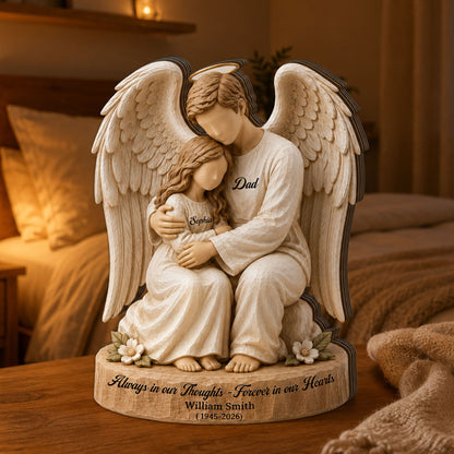 Personalized Memorial Wooden Sign: Custom Angel Figure Block, Sympathy Gift