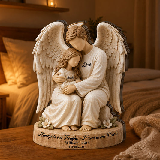 Personalized Memorial Wooden Sign: Custom Angel Figure Block, Sympathy Gift