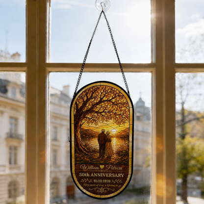 Our Anniversary - Personalized Oval Stained Glass Suncatcher