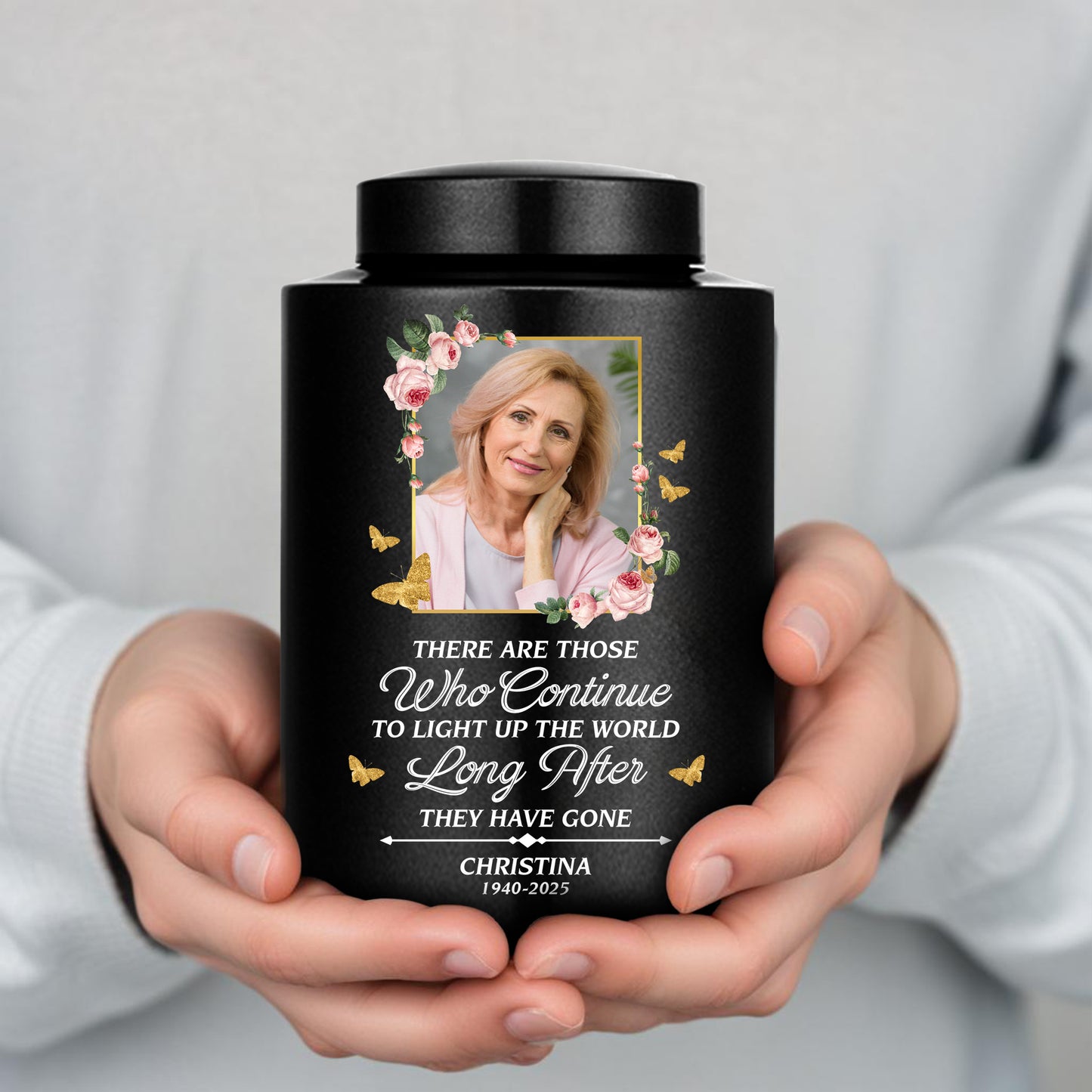 Light Up The World Flowers -  Keepsake Wings Urn for Ashes - Stainless Steel Urn