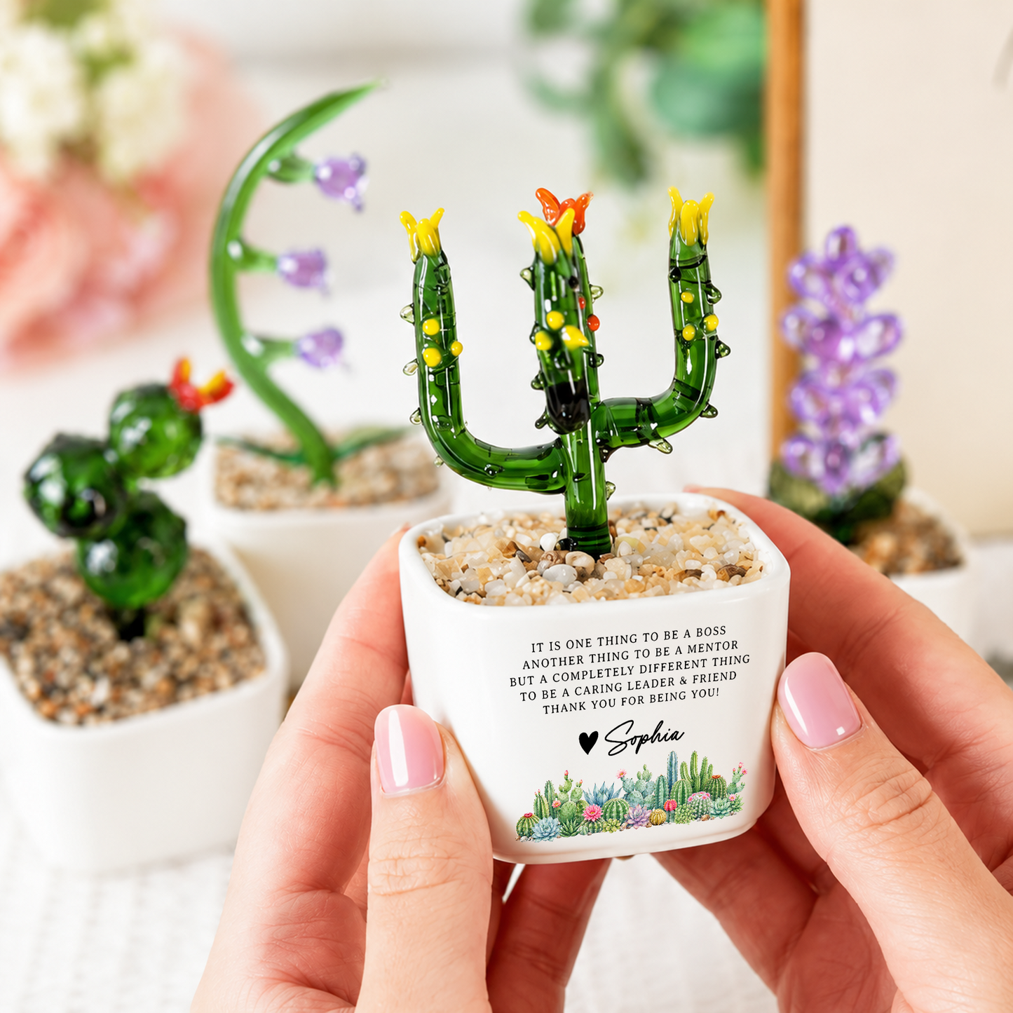 A Village Thank You Gift For Teacher - Personalized Custom Glass Everlasting Flowers