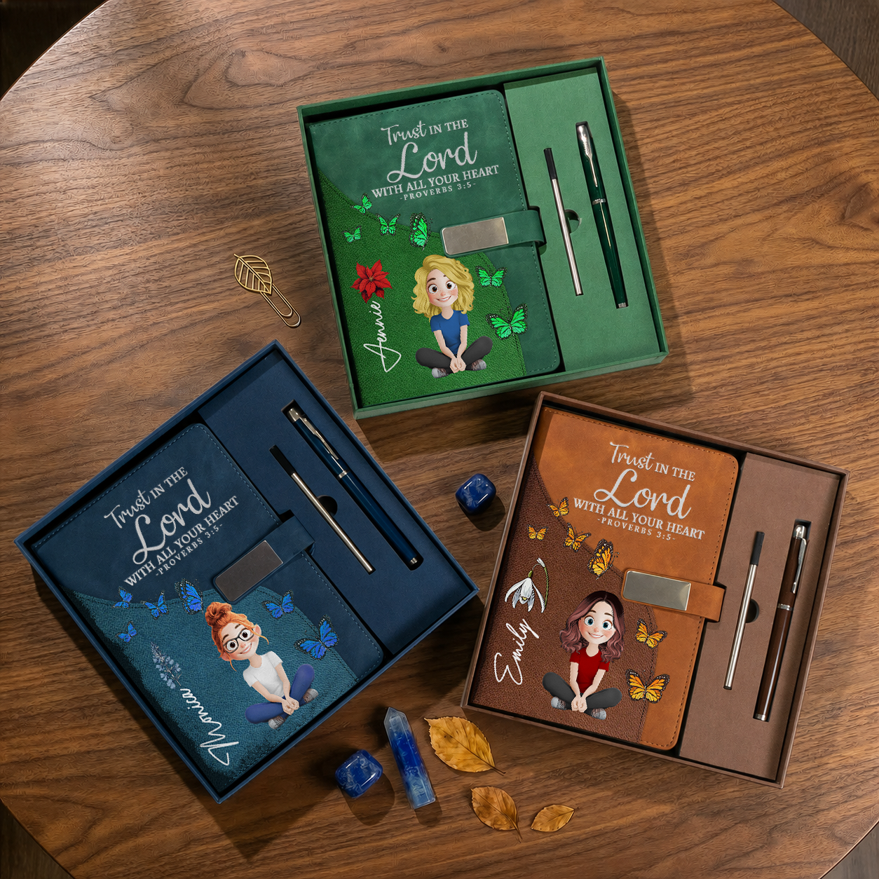 Trust In The Lord - Personalized Leather Notebook Set