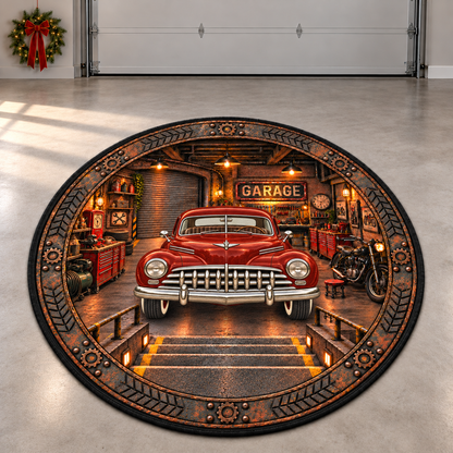 Christmas Vinatge Garage Round Mat - Personalized Quilted Mat Custom Shaped Doormat - Christmas Decor 3D Round Rug