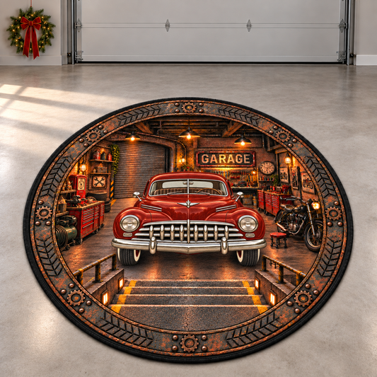 Christmas Vinatge Garage Round Mat - Personalized Quilted Mat Custom Shaped Doormat - Christmas Decor 3D Round Rug