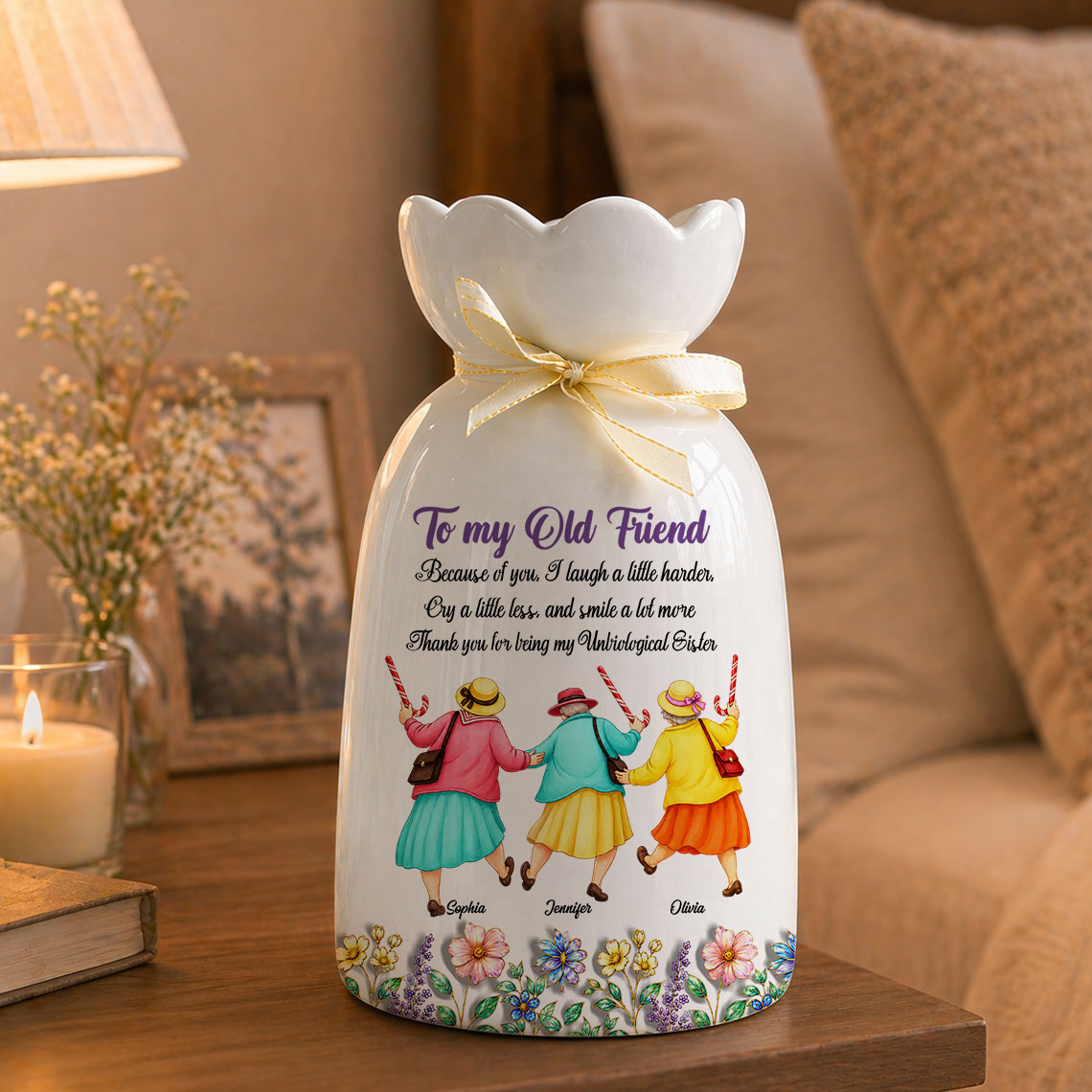 Cry A Little Less And Smile More - Personalized Custom Ribbon Tie Flower Vase