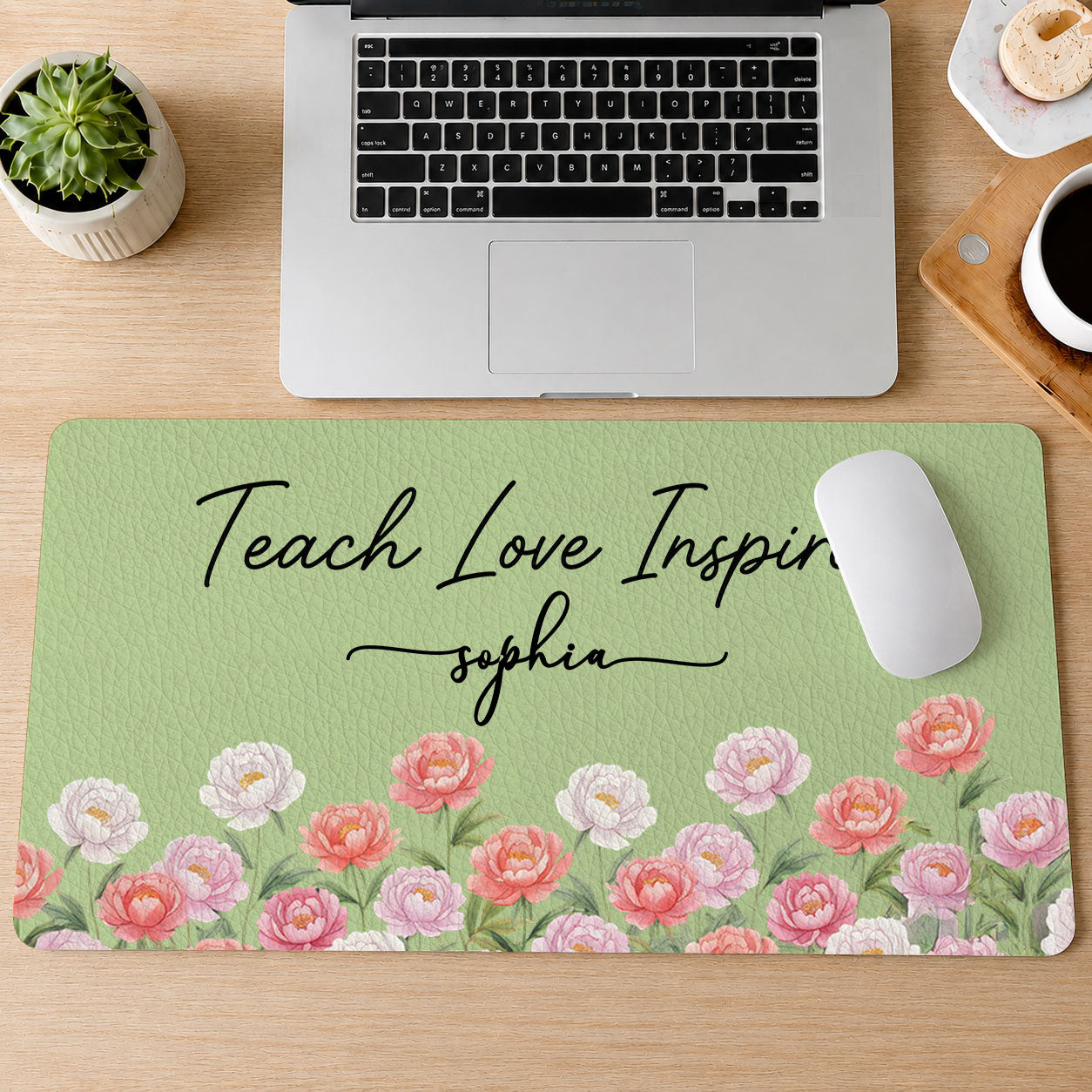 Teach Love Inspire Teacher Gift - Personalized Leather Desk Mat