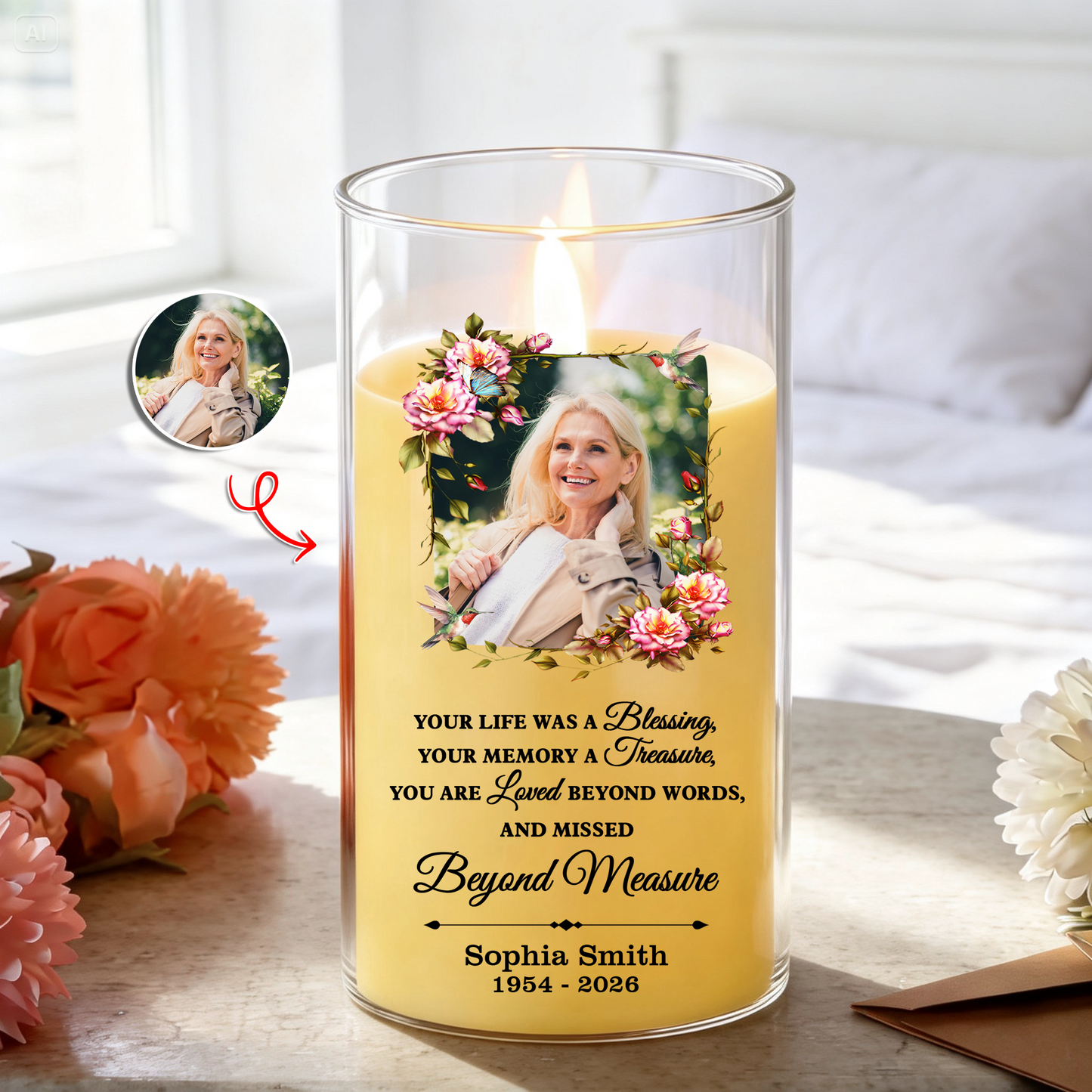 Light Up The World Long After Have Gone Memorial Candle - Personalized Flameless LED Candle
