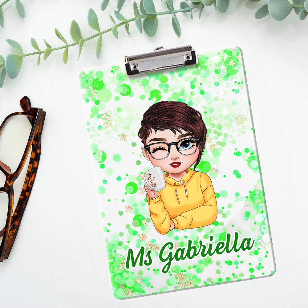 Personalized Glitter Name - Custom Acrylic Clipboard With Teacher Name