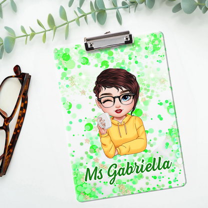 Personalized Glitter Name - Custom Acrylic Clipboard With Teacher Name