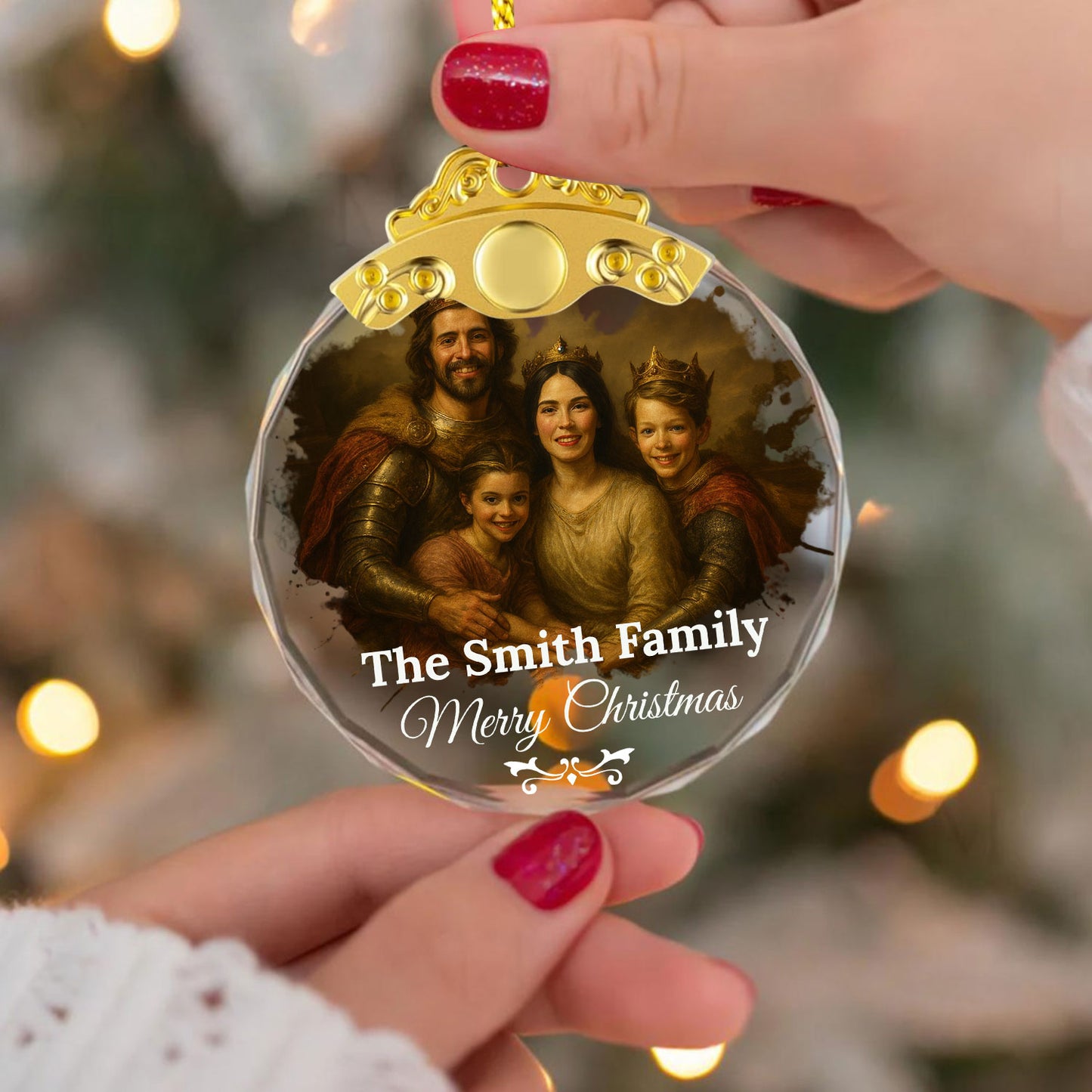 Royal Family Christmas - Personalized Glass Ornament With Silver and Gold Cap