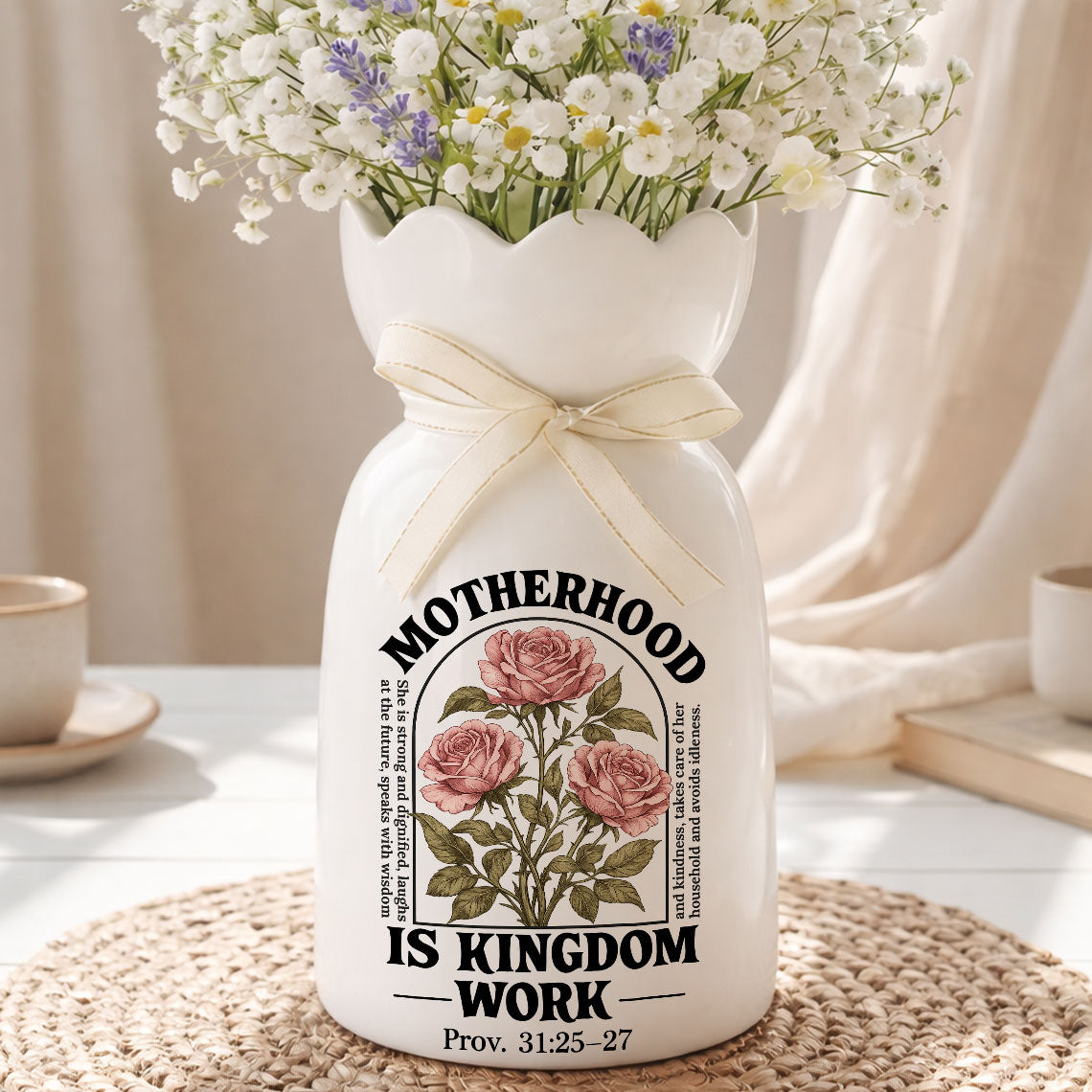 Motherhood - Personalized Custom Ribbon Tie Flower Vase