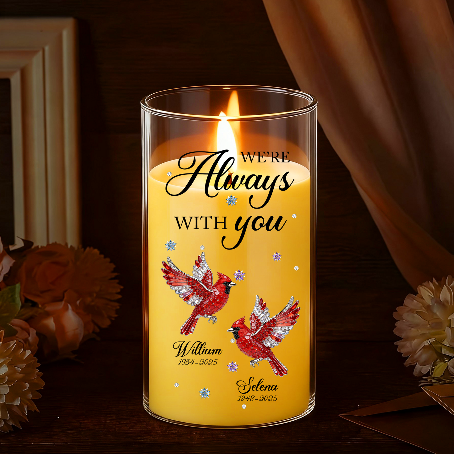 Custom Photo Memorial Always Loved Never Forgotten - Personalized Flameless LED Candle
