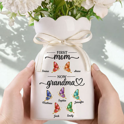 First Mom Now Grandma 2 - Personalized Custom Ribbon Tie Flower Vase